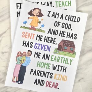 I Am a Child of God Illustrated Flip Chart - Use these visual aids as you teach this song. Includes a variety of different formats including landscape and portrait. A helpful flipchart resource for LDS primary music leaders.