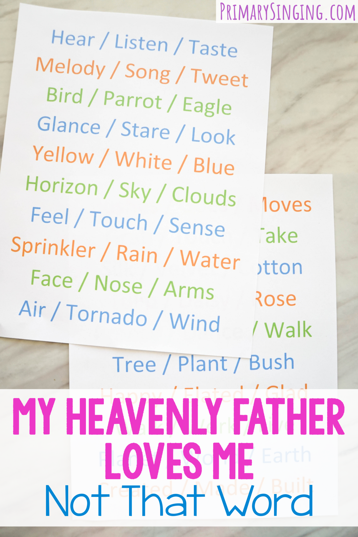 My Heavenly Father Loves Me Not That Word Game for Primary Singing Time music leaders and choristers. Use these printable song helps to help review the song.