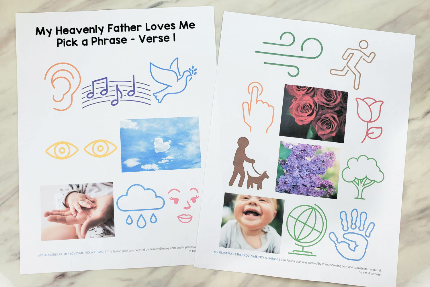 My Heavenly Father Loves Me - Primary Singing Time Game - Pick a Picture Phrase. Use these keyword pictures that represent a line of the song to help teach the lyrics. With printable song helps for LDS Primary music leaders.