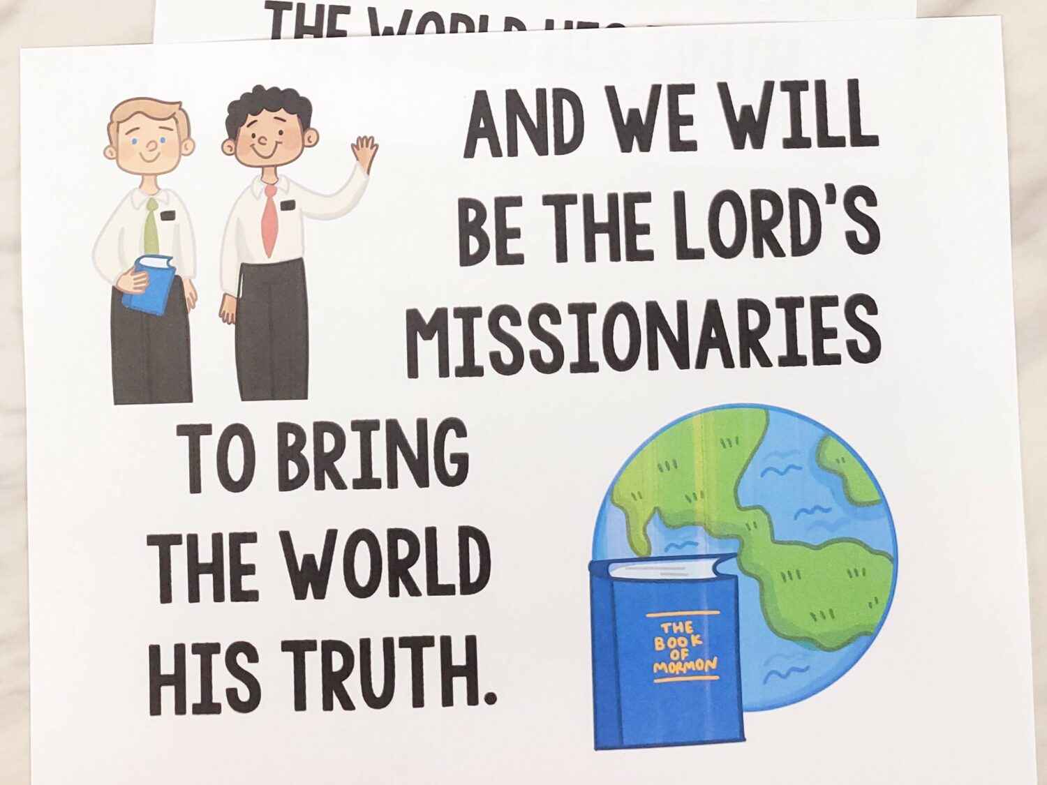 We'll Bring the World His Truth Flip chart for Primary Singing Time pictures and lyrics to help you teach this song to the Primary children! A printable resource for LDS Primary music leaders.
