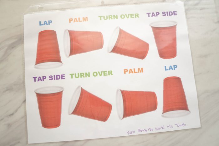 Primary Singing Time Cup Pattern game for We'll Bring the World His Truth. LDS Primary Choristers / Music Leaders lesson plan and easy ideas! A low prep teaching idea with printable song helps