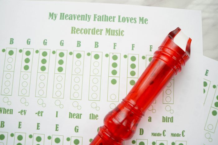 My Heavenly Father Loves Me recorder sheet music singing time idea with printable song helps for LDS Primary music leaders teaching this song