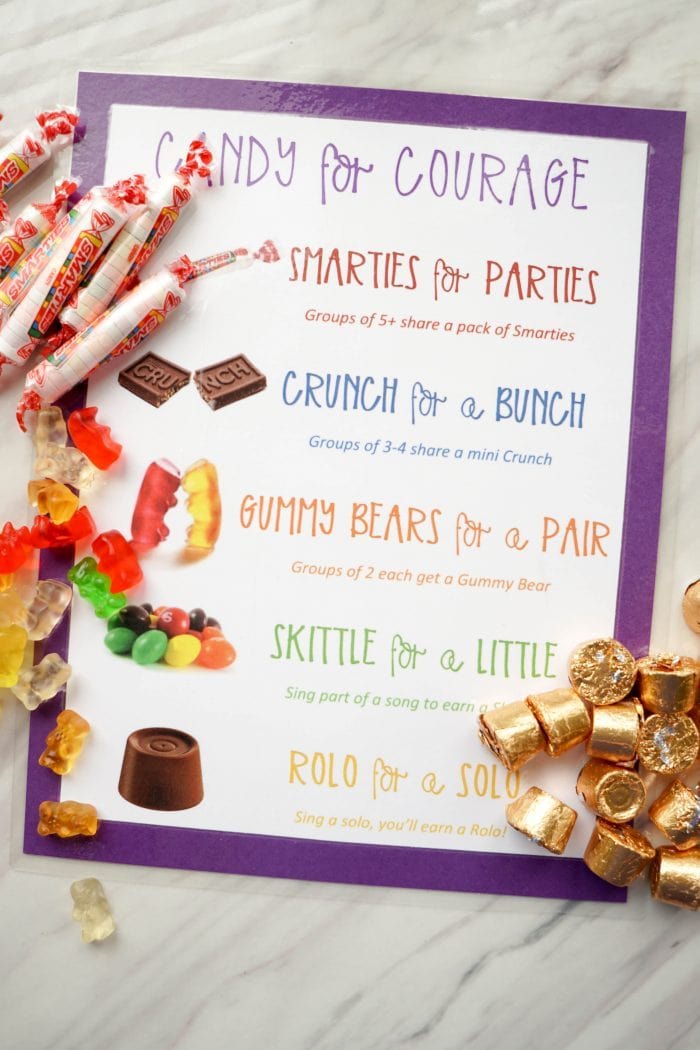 Candy for Courage Primary Singing Time review game- Fun review activity with printable poster for LDS Primary Music Leaders