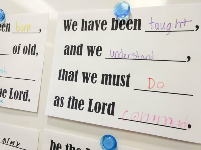 We'll Bring the World His Truth singing time ideas Fill in the Blank fun lyrics word learning style activity and fun ways to teach this song for LDS Primary music leaders