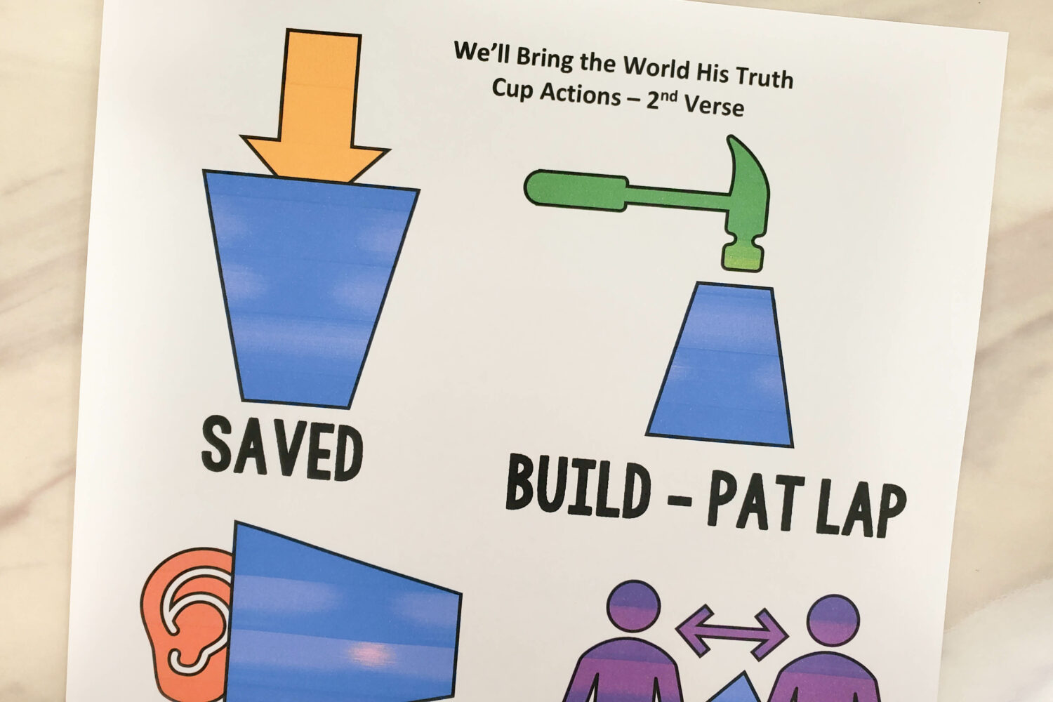 We'll Bring the World His Truth Cup Actions fun singing time lesson plan! Use a cup combined with simple actions that represent the words from each line of the song as you interact and sing for an immersive learning activity! Printable song helps for LDS Primary music leaders.