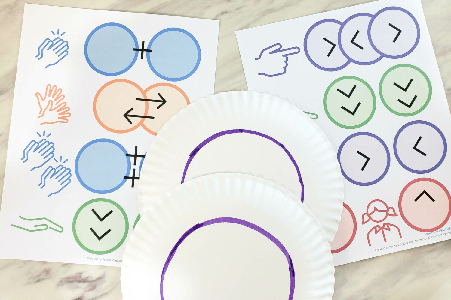 When I Am Baptized Paper Plates singing time activity printable helps for LDS Primary music leaders and pattern video.