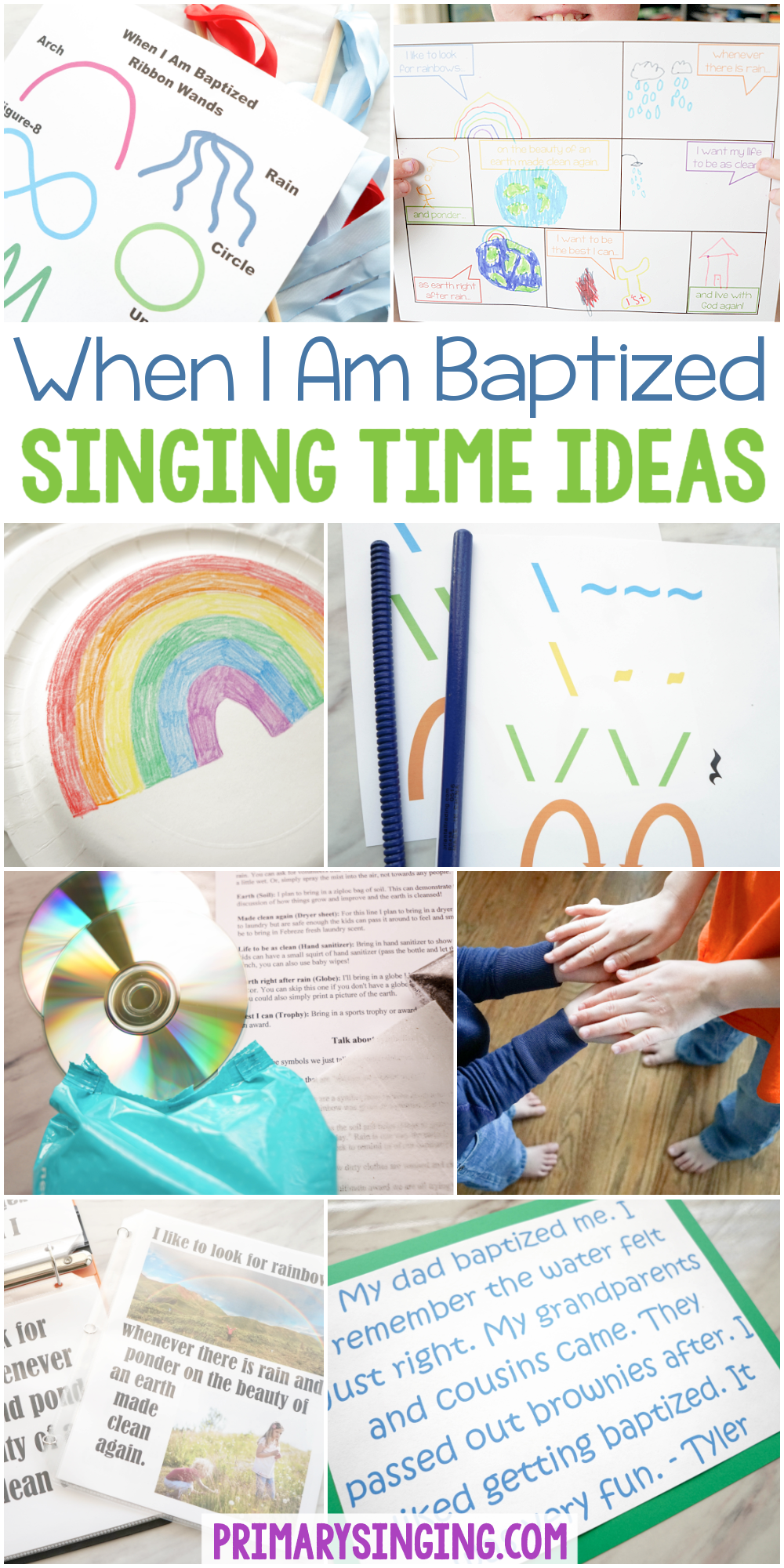 30 When I Am Baptized singing time ideas fun ways to teach this song for LDS Primary Music leaders including paper plates pattern, ribbon wands, comic strip , hand clap pattern, and many more visual and and lesson plans.