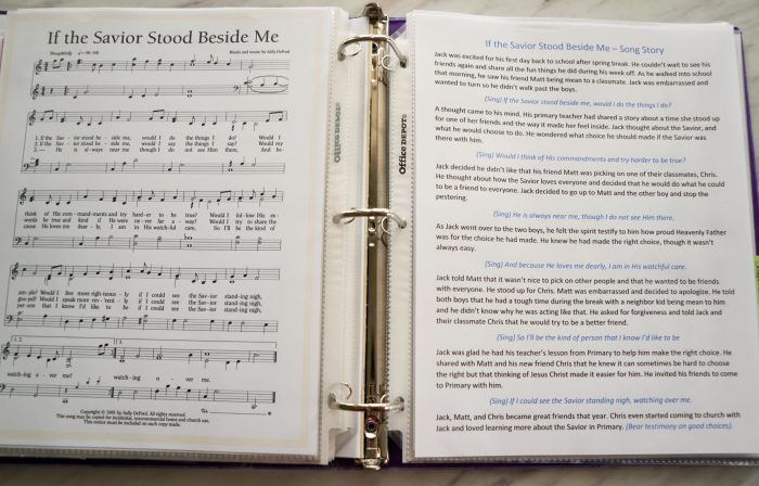 If the Savior Stood Beside Me Song Story easy singing time idea for LDS Primary Music Leaders. Use a story that connects to the lyrics while singing a line between each part of the story! It's an engaging way to bring the spirit in while teaching If the Savior Stood Beside Me.