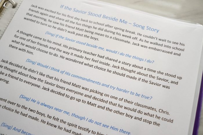 If the Savior Stood Beside Me Song Story singing time idea for LDS Primary music leaders printable lesson helps