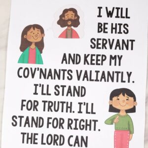 I Will Be Valiant Flip Chart for Primary Singing Time great visual aids to help teach this song for LDS Primary music leaders - illustration pictures and lyrics!