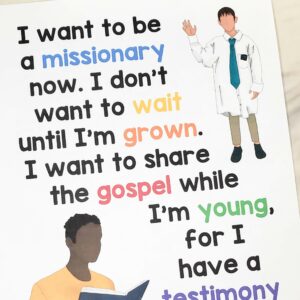 I Want to Be a Missionary Now Flip Chart with custom art in both portrait and landscape singing time visual aids for LDS Primary music leaders.