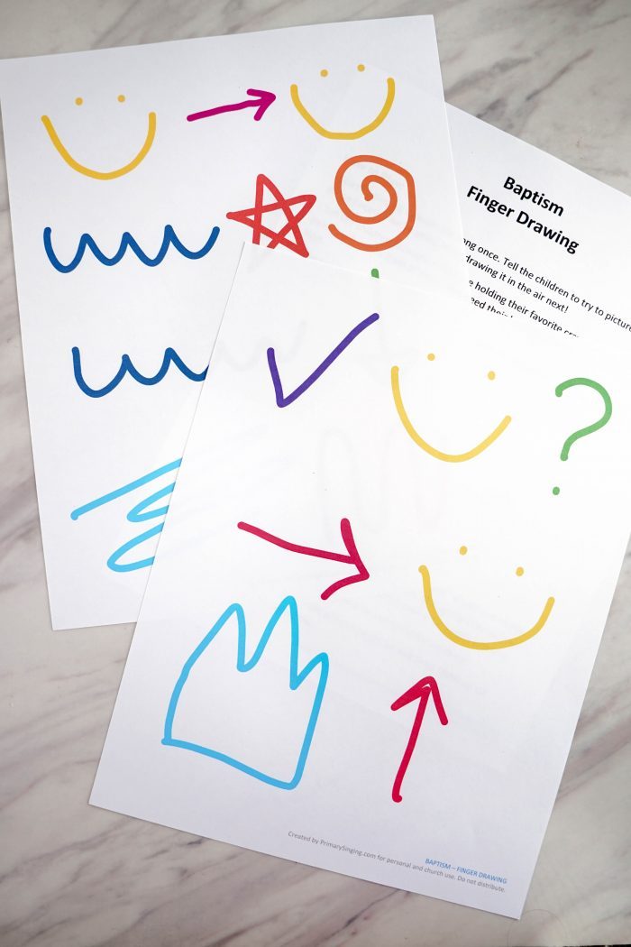 Baptism Finger Drawing singing time idea - an easy NO prep activity for Primary Singing Time - lesson plan for Music Leaders and also super fun for LDS parents with Come, Follow Me!