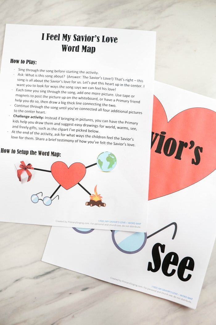 I Feel My Savior's Love - Word Map activity, idea, game and lesson plan for Primary Singing Time! Perfect for LDS Music Leaders or even for home study of Come, Follow Me!