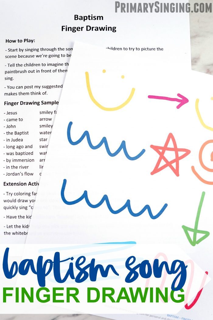 Baptism Finger Drawing an easy NO prep activity for Primary Singing Time - lesson plan for Music Leaders and also super fun for LDS parents with Come, Follow Me!