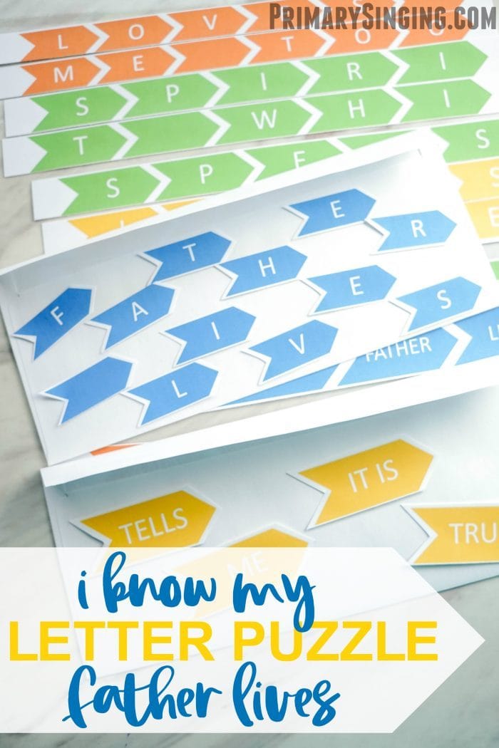 I Know My Father Lives printable Letter and Word Puzzles! An easy lesson plan or game / activity for LDS Primary Music Leaders and for Come Follow Me home study!