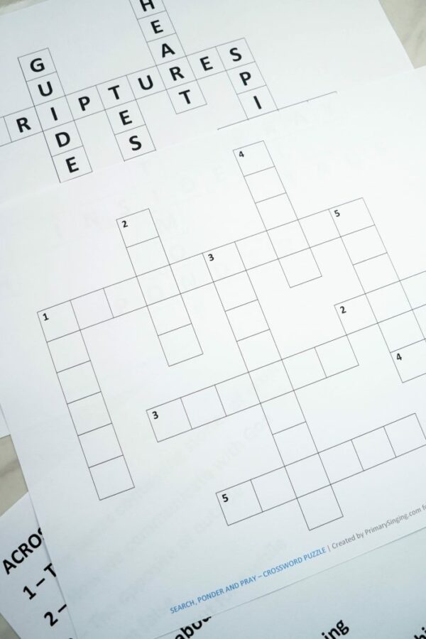 Printable Search, Ponder & Pray Crossword Puzzle game for LDS Families and Primary Music Leaders. Great resource for Come, Follow Me home study and singing time
