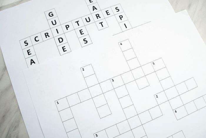 Printable Search, Ponder & Pray Crossword Puzzle singing time idea game for LDS Families and Primary Music Leaders. Great resource for Come, Follow Me home study.