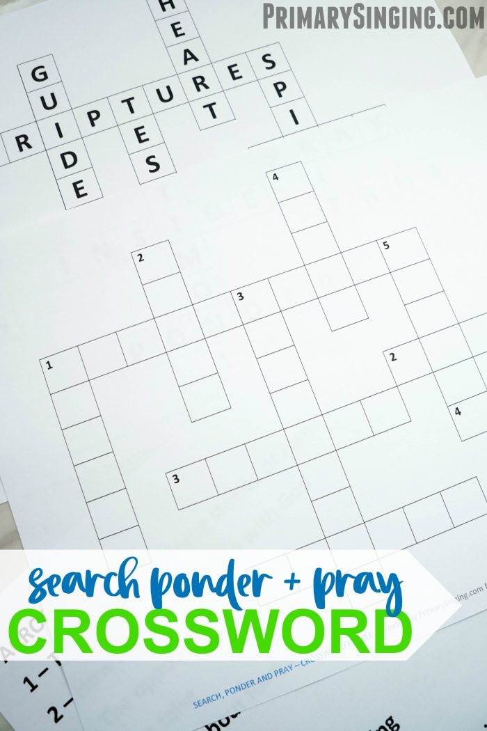Printable Search, Ponder & Pray Crossword Puzzle game for LDS Families and Primary Music Leaders. Great resource for Come, Follow Me home study.