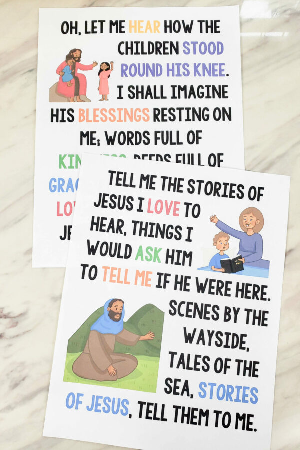Tell Me the Stories of Jesus Flip Chart song visuals for singing time printables for LDS Primary Music leaders.