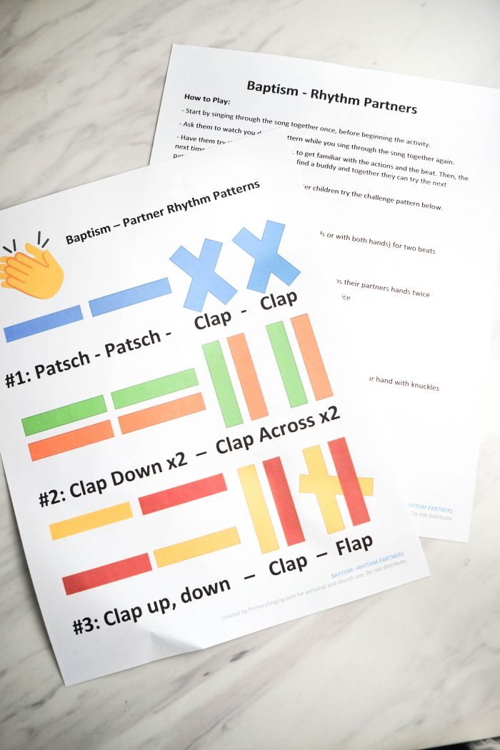 Baptism Body Rhythm Partners patterns free printable lesson plan for Primary Singing Time music leaders teaching Baptism song!