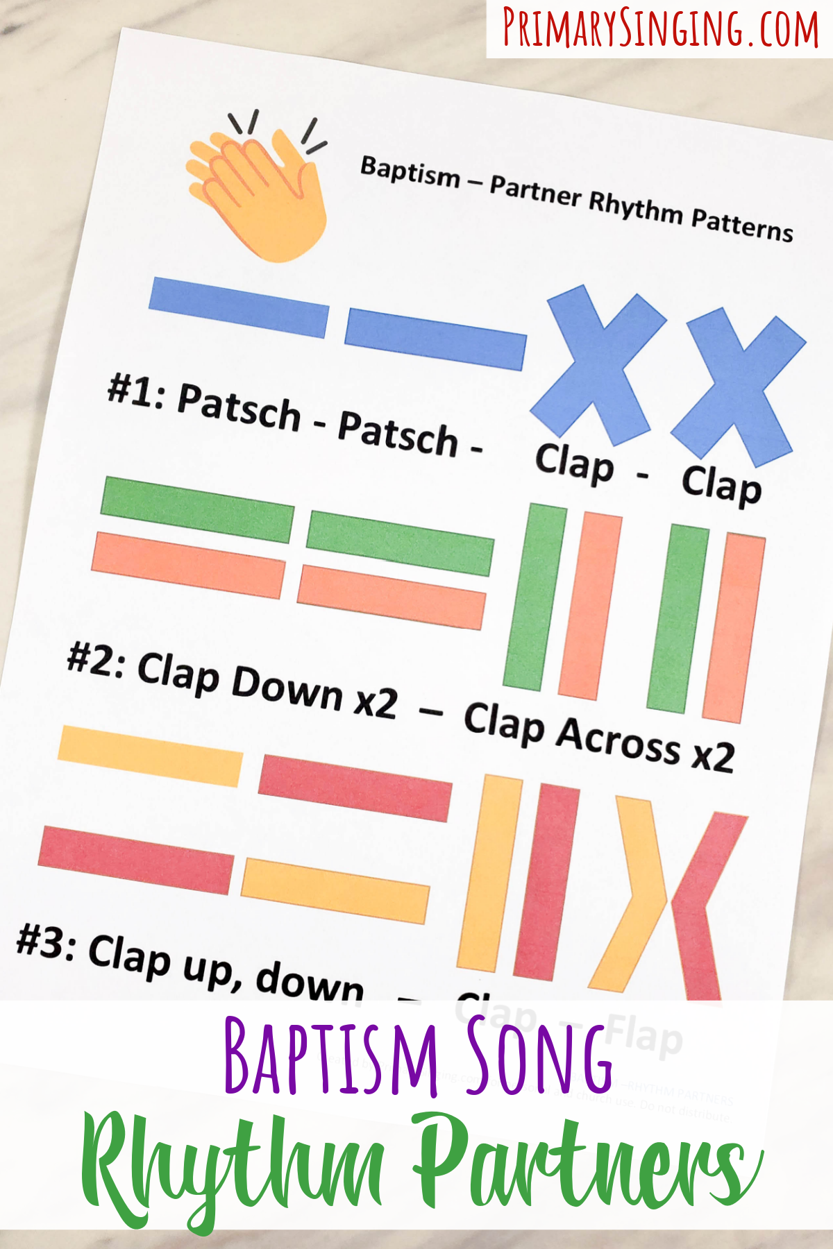 LDS Baptism Song - Body Rhythm Partners patterns free printable lesson plan for Primary Singing Time! Easy idea to teach Baptism song.
