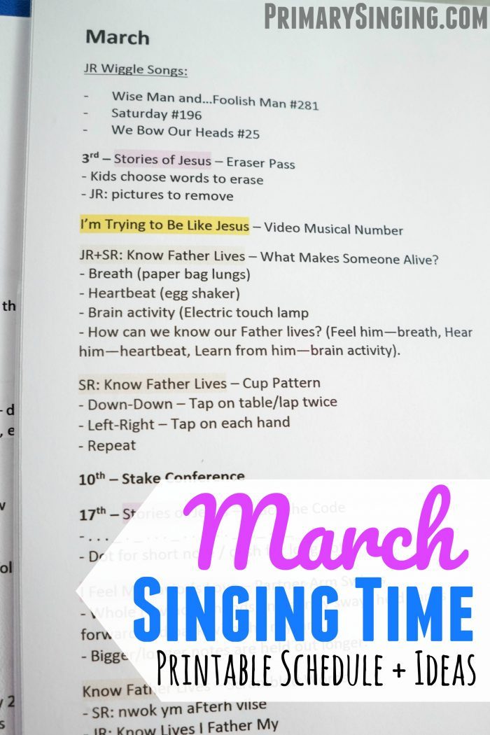 March Primary Singing Time Ideas including a printable lesson plan!