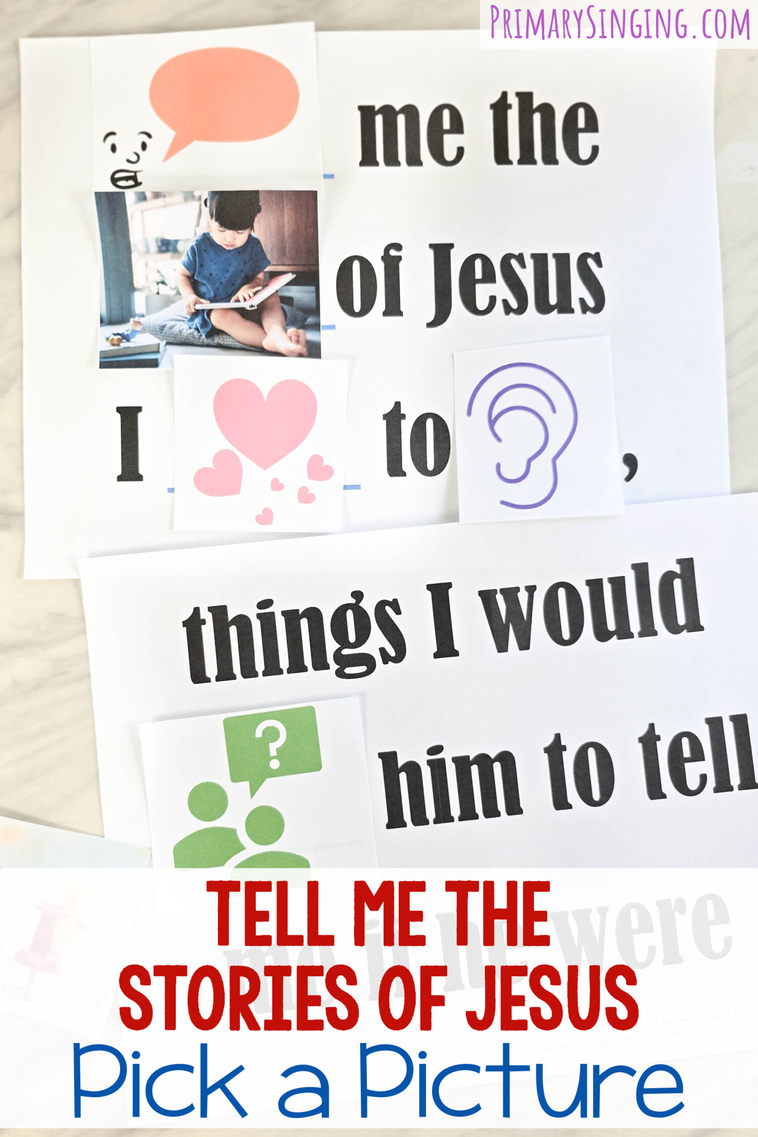 Tell Me the Stories of Jesus Pick a Picture 1 Tell Me the Stories of Jesus - Pick a Picture lesson plan and activity for LDS Primary Singing Time music leaders and home study of Come, Follow Me for families!