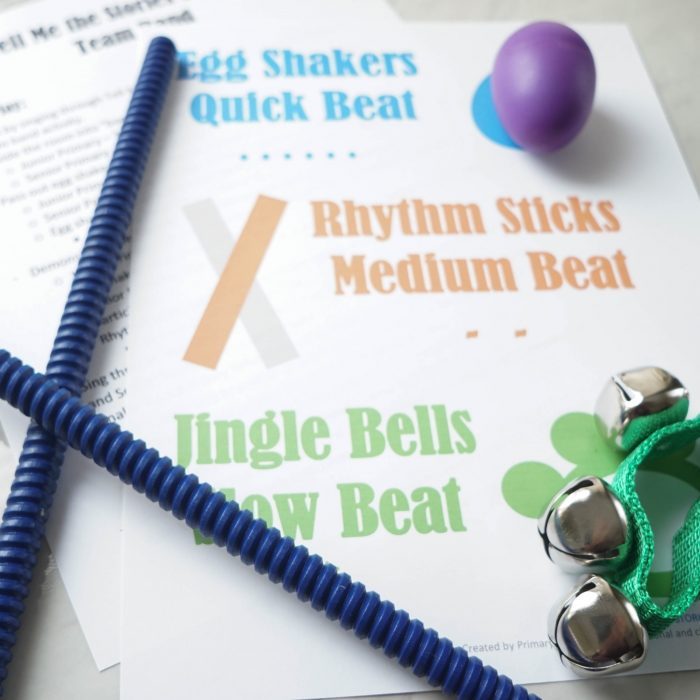 Tell me the Stories of Jesus Team Band Singing Time Lesson Plan for LDS Primary Music Leaders - Rhythm Sticks, egg shakers, and jingle bell bracelets! #lds #singingtime #primary
