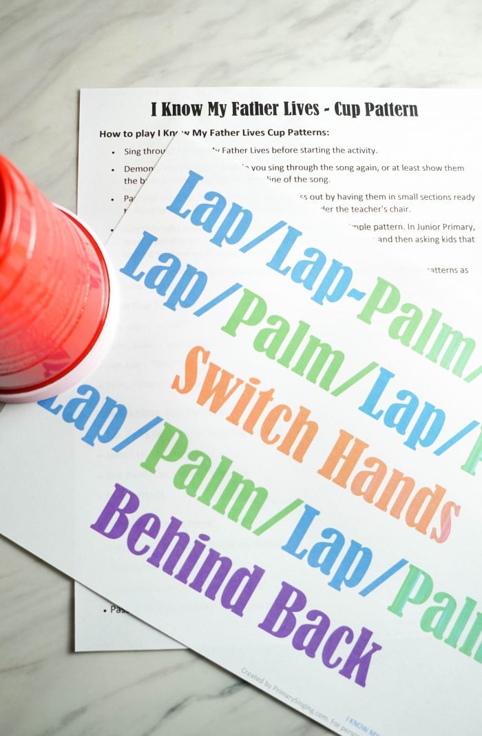Singing Time ideas for I Know My Father Lives Cup Patterns printable lesson plan for Primary Music Leaders