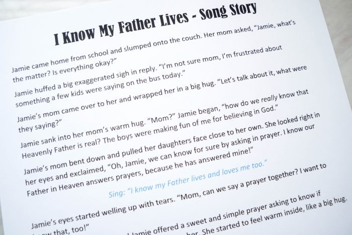 I Know My Father Lives Song Story singing time ideas and printables for Primary