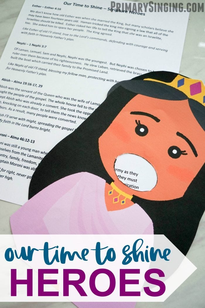 Teach Our Time to Shine Scripture Heroes singing time ideas with these song helps and ideas for LDS Primary Music Leaders teaching with spiritual learning style