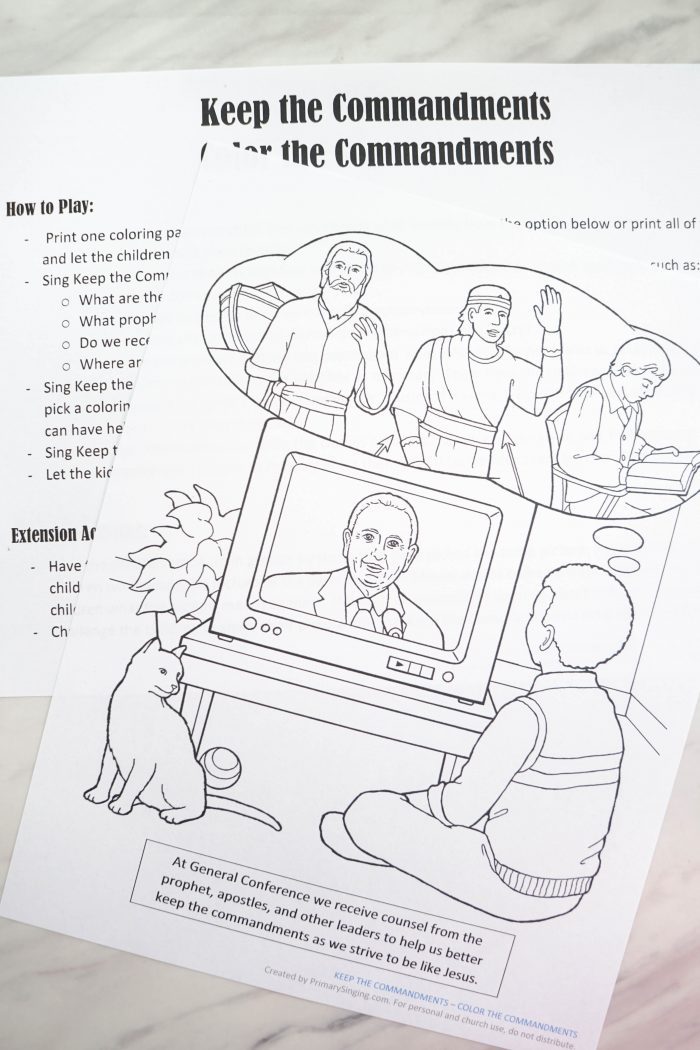 Singing Time Ideas for Keep the Commandments Coloring Pages printables for Primary music leaders