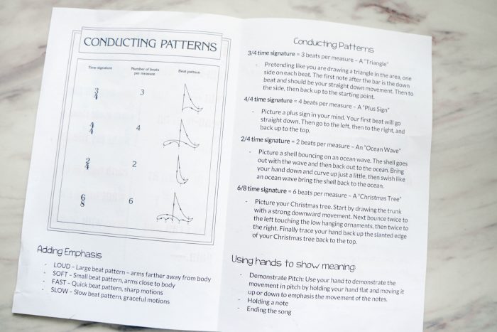 Primary conducting music and how to lead Primary songs with printable booklet conducting music patterns lesson plan for Singing Time.