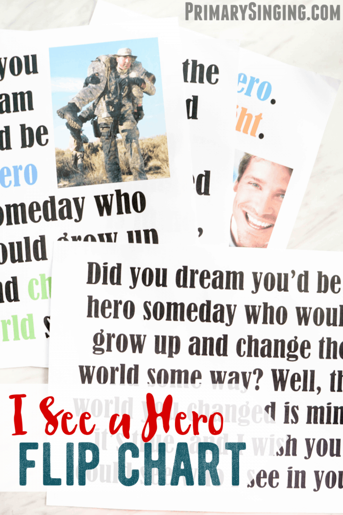 Grab the I See a Hero Flip Chart in 3 versions for this Father's Day Primary Song plus lyrics! Great resource for LDS Primary Music Leaders teaching this song.