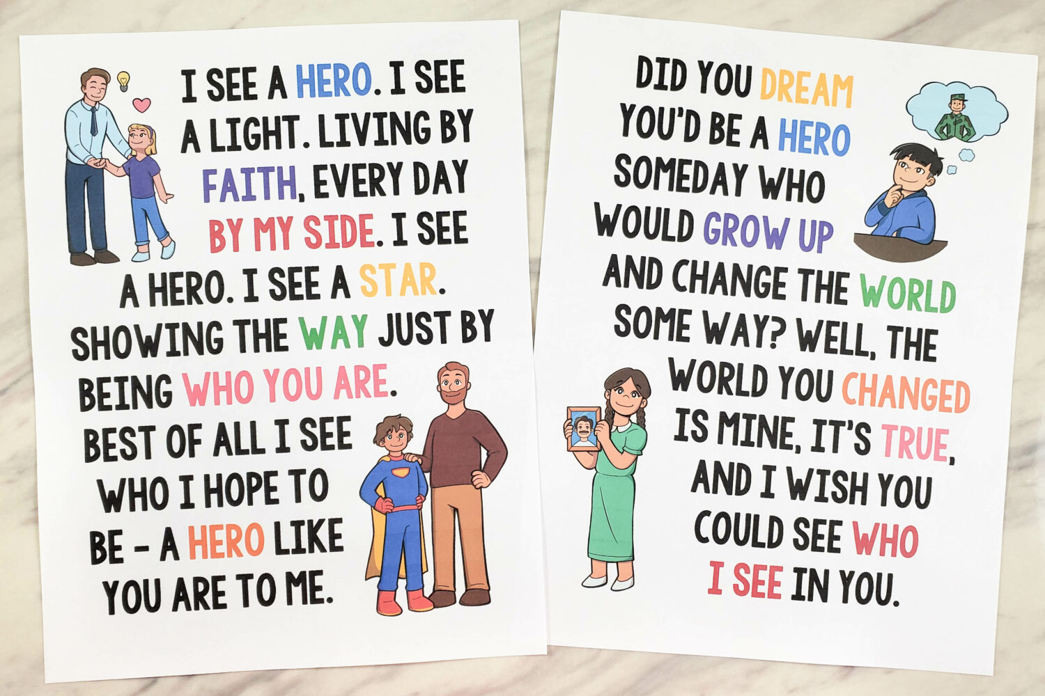I See a Hero Flip Chart - Singing time helps with lyrics and custom illustrations to help you teach this song in Primary! For LDS Primary music leaders teaching this lovely Shawna Edwards Father's Day song.