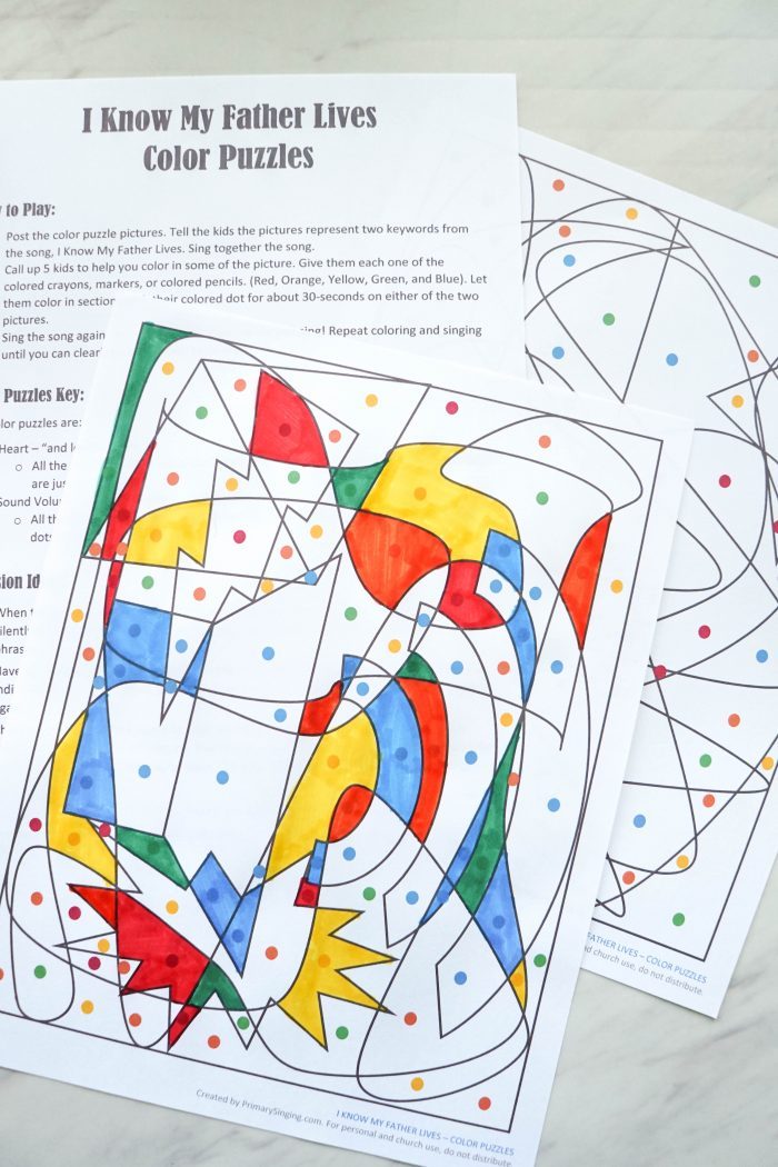 I Know My Father Lives singing time ideas Color Puzzle -- a print-and-play game for learning this fun Primary song or perfect for a Singing Time Review idea!! Find LDS Primary music leader resources and printable on my blog!
