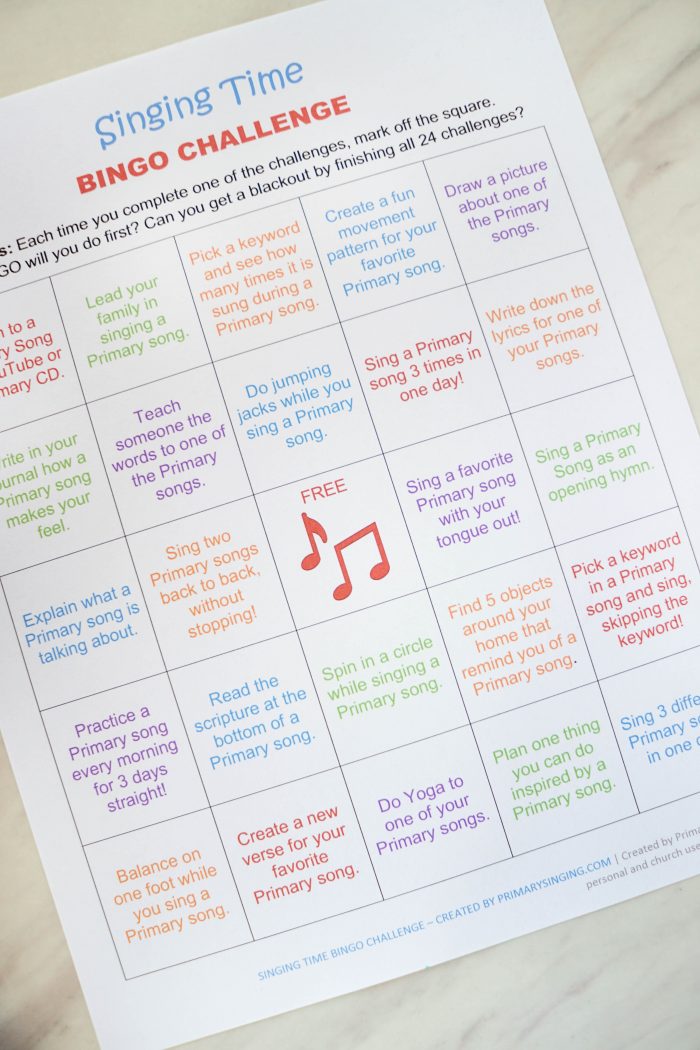 Singing Time Bingo Challenge Singing time ideas for Primary Music Leaders Singing Time Bingo 07366