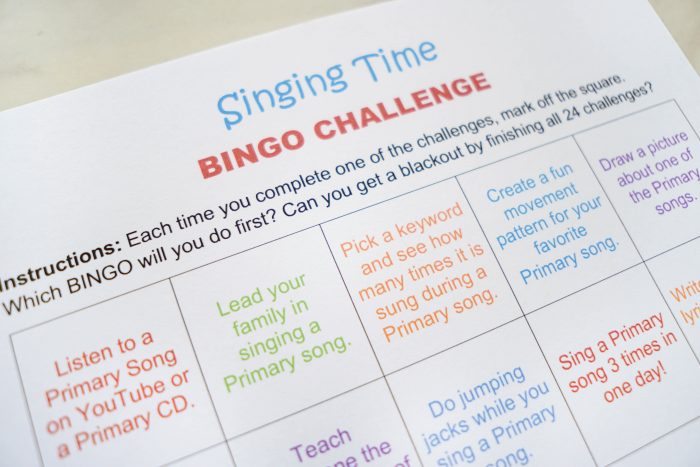 Singing Time Bingo Challenge Singing time ideas for Primary Music Leaders Singing Time Bingo 07371