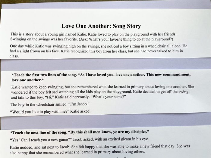 Teach Love One Another Song Story LDS Primary Singing Time Ideas for Primary music leaders
