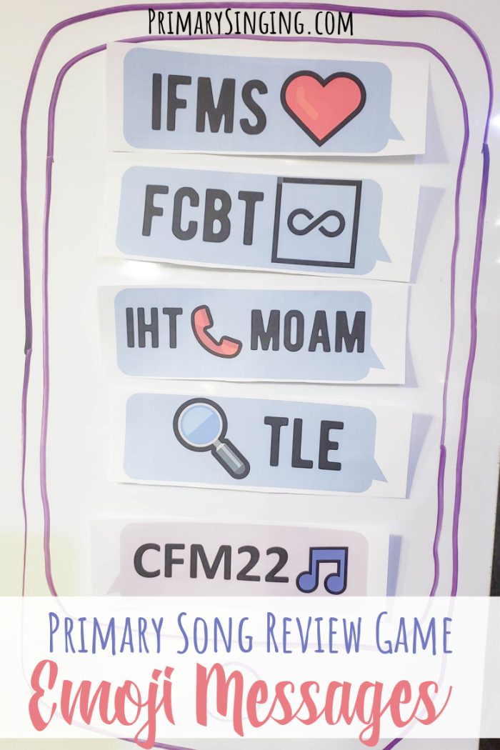 This darling Text Emoji Acronymns Singing Time activity is a perfect way to Review Primary Songs! Includes printables for Old Testament LDS Primary songs.