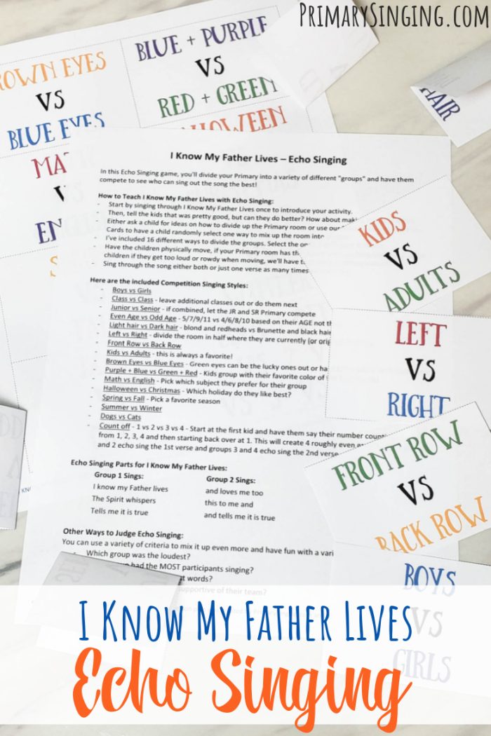 Try out this I Know My Father Lives Echo Singing time ideas to teach this LDS Primary Song with an interactive and fun ways to sing cards for Music Leaders.