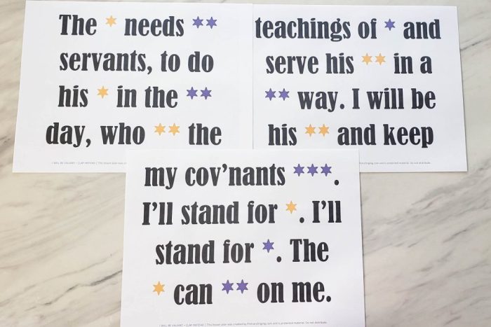 I Will Be Valiant Clap Instead Singing Time Printable Lesson