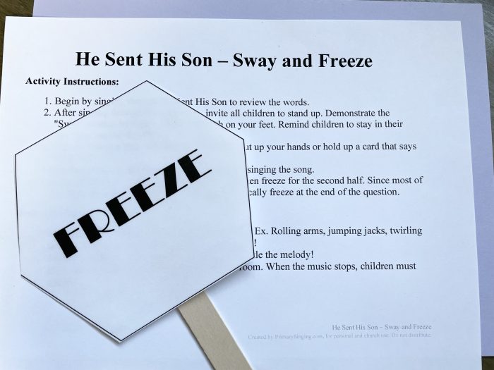He Sent His Son Sway and Freeze printable lesson plan for LDS Primary Singing Time