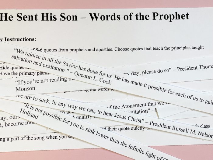 He Sent His Son Words of the Prophet singing time idea with printable song helps teaching ideas for LDS Primary Music Leaders