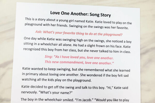 Cropped Love One Another 1-page printable song story lesson plan for singing time