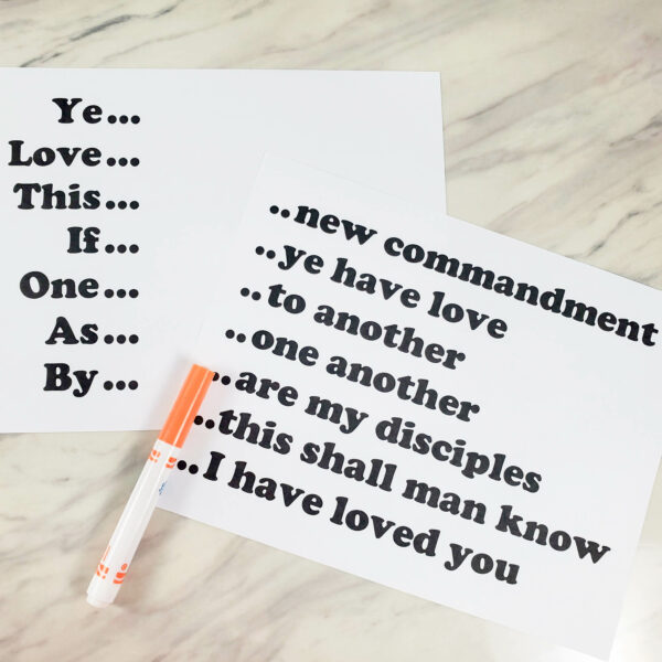 Love One Another line matching 2-page printables with marker
