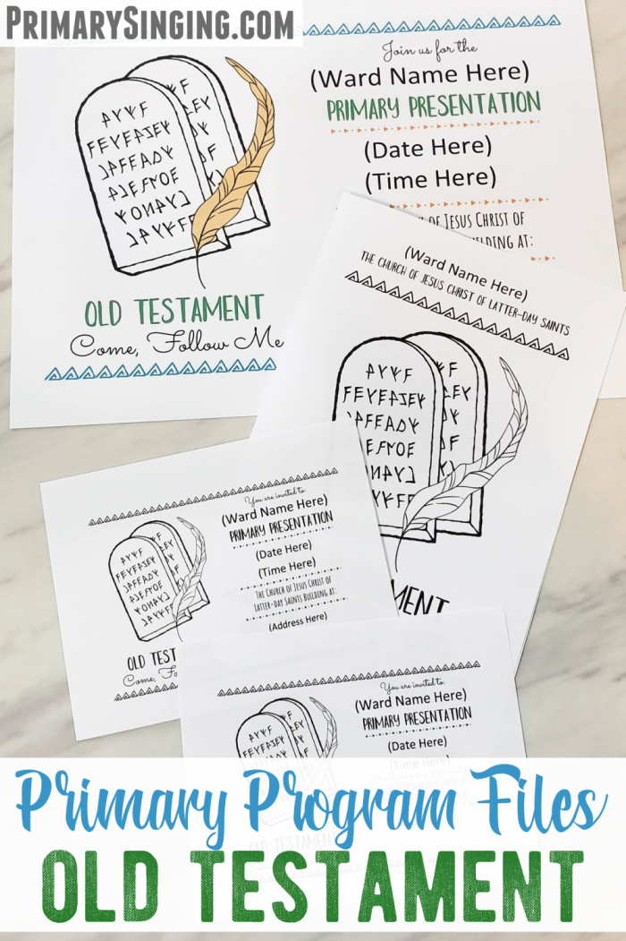 Grab this free printable and customizable Old Testament Primary Program Bulletin Cover, Invites, poster and more for your Come Follow Me Primary Presentation.