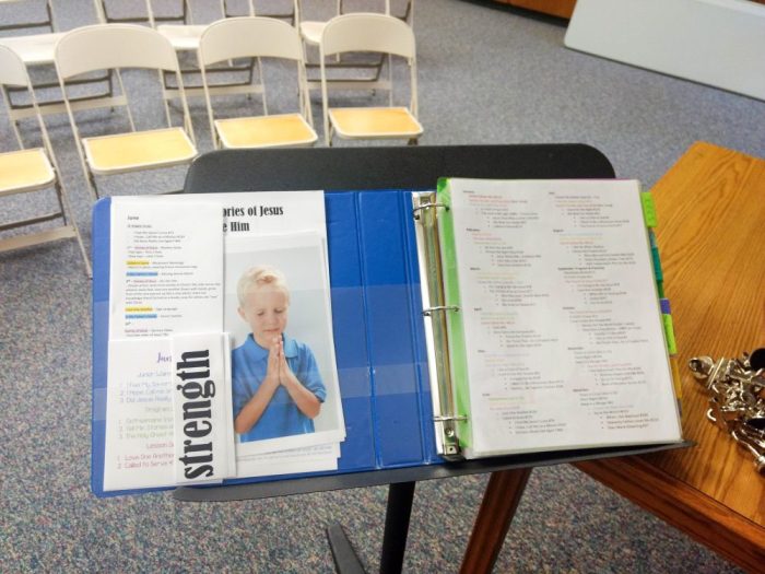 Singing Time Binder in use in Primary on a music stand