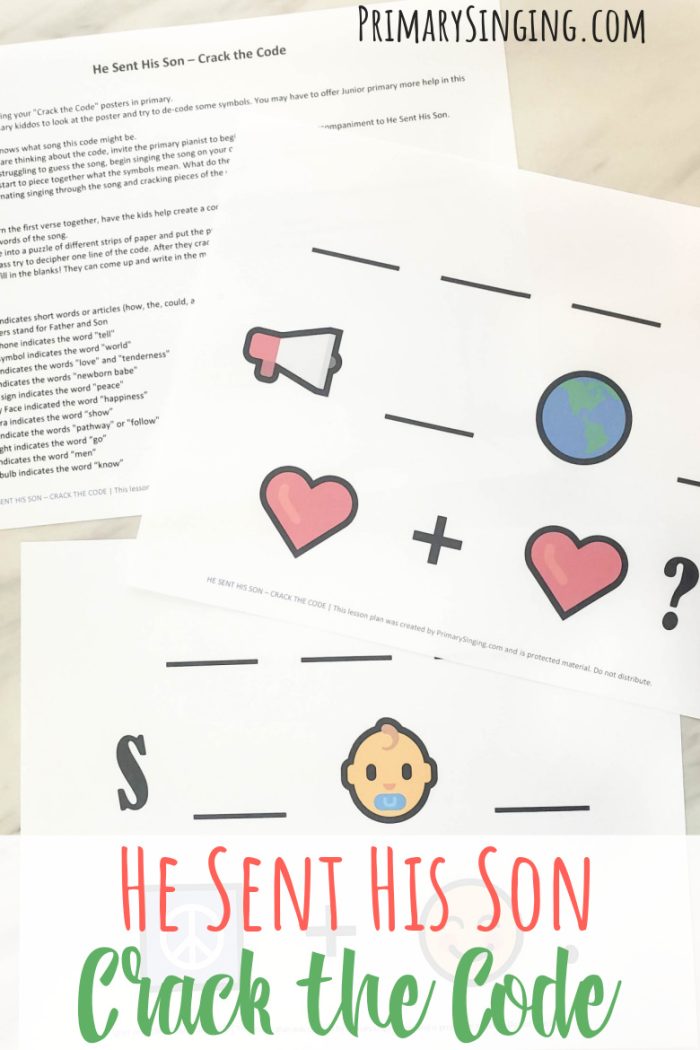 Try this fun He Sent His Son Crack the Code Singing Time Ideas for LDS Primary Music Leaders teaching this song this year. Includes free printable lesson plan.