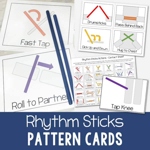 Rhythm Sticks rhythm pattern cards printable song helps for Primary Singing time and music teachers in class helps great fun rhythm sequences to coordinate with any song.